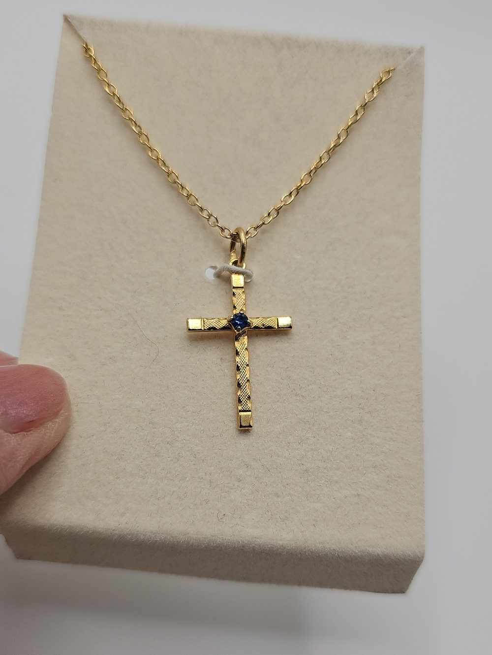 Unbranded Blue Stone Cross Necklace Womens Size OS Gold Tone Religious Y2K Faith